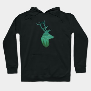 Green deer colorful landscape Hoodie